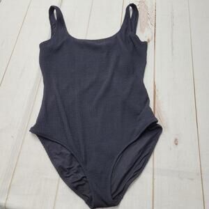 Aerie black crinkle textured one piece swimsuit scoop XL LONG